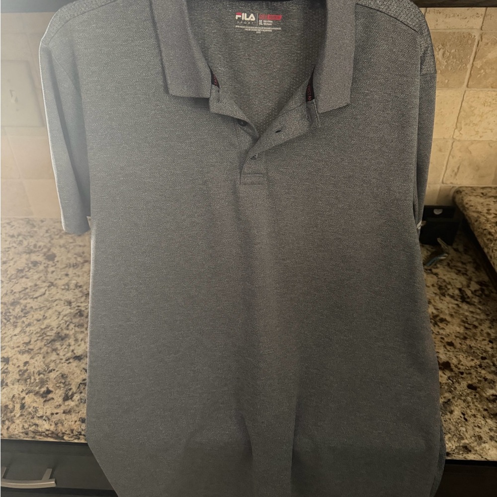 FILA Men's Charcoal Grey Polo with Subtle Texture Size XL